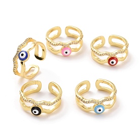 Enamel Evil Eye Open Cuff Ring with Clear Cubic Zirconia, Light Gold Plated Brass Jewelry for Women, Cadmium Free & Lead Free
