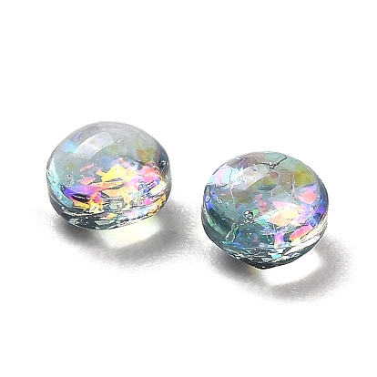 Cabochons en résine imitation opale, avec de la poudre de paillettes, rondelle