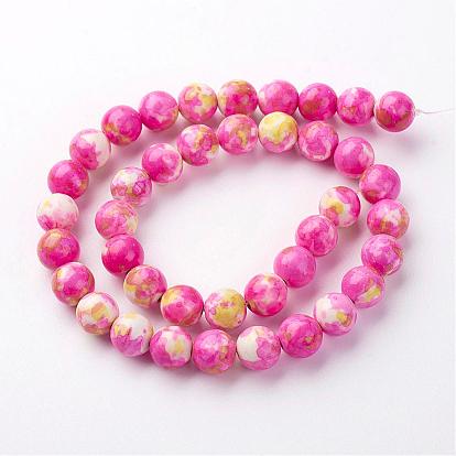 Natural White Jade Bead Strands, Round, Dyed