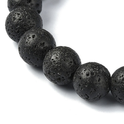 Bracelet extensible en perles rondes en agate craquelée teinte naturelle et en pierre de lave