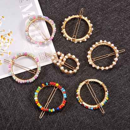 8Pcs 4 Style Alloy Claw Hair Clips, with Natural Cultured Freshwater Pearl Beads, Glass Seed Beads