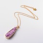 Natural Drusy Agate Teardrop Pendant Necklaces, with Brass Chains and Spring Ring Clasps, 18 inch