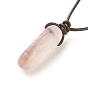 Natural Gemstone Nugget Pendant Necklace with Cowhide Leather Cord for Women