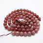 Natural Strawberry Quartz Beads Strands, Faceted, Round, Hole: 1mm