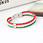 Flag Color Imitation Leather Triple Line Cord Bracelet with Alloy Clasp, National Theme Jewelry for Women