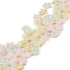 15 mètres de ruban de dentelle en polyester à fleurs de couleur arc-en-ciel, bordure plate en dentelle florale, pour accessoires de vêtement