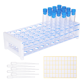 BENECREAT Craft Tool Set, with Plastic Test Tube Display Stands, Tube Plastic Bead Containers & Test Tube Cover, Label Paster and 2ml Disposable Plastic Eye Dropper