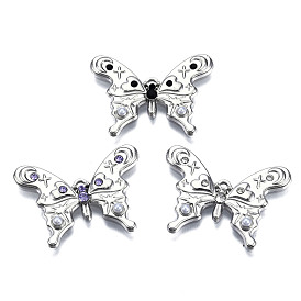 Rack Plating Alloy Pendants, with Rhinestone and ABS Plastic Imitation Pearl, Cadmium Free & Lead Free, Butterfly