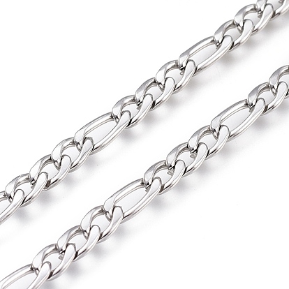 304 Stainless Steel Figaro Chain, with Spool, Unwelded