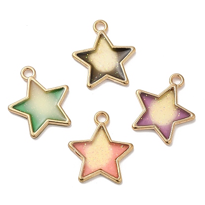 Rack Plating Alloy Epoxy Resin Pendants, Glitter Star Charms, Long-Lasting Plated, Cadmium Free & Nickel Free & Lead Free, Golden