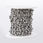 Ion Plating(IP) 304 Stainless Steel Cable Chains, Satellite Chains, with Steel Round Beads, Soldered, with Spool, Flat Oval