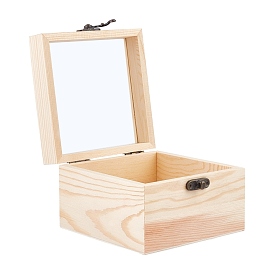 Gorgecraft Shape Pine Wooden Box, with Glass Windows and Iron Clock, Rectangle