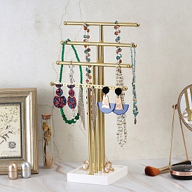 4-niveaux de présentoirs de bijoux en fer à barre en T, porte-bijoux avec base en bois blanc, pour bracelets colliers de rangement