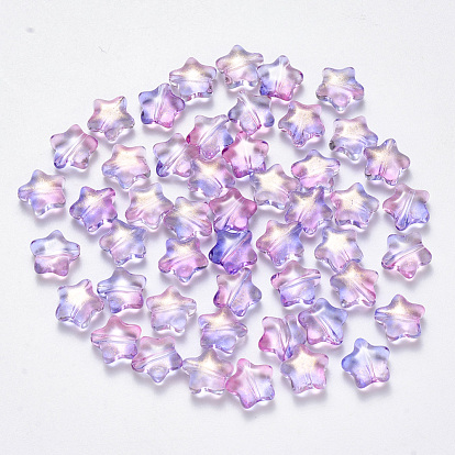 Spray Painted Glass Beads, with Glitter Powder, Star