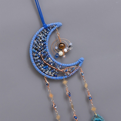 Fil de puce en lapis-lazuli et oeil de tigre naturel, lune enveloppée avec ornements suspendus d'arbre de vie, Gland d'agate naturelle pour la décoration extérieure de la maison
