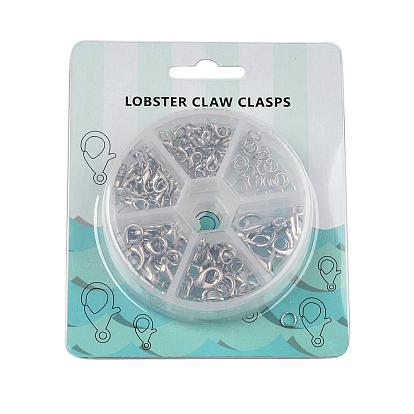 Alloy Lobster Claw Clasps and Jump Rings Set, Clasps: 10~20.5x6~13x3.5~5.5mm, Hole: 1~2mm, about 70pcs/box, Jump Rings: 6x1mm, about 40~50pcs/box