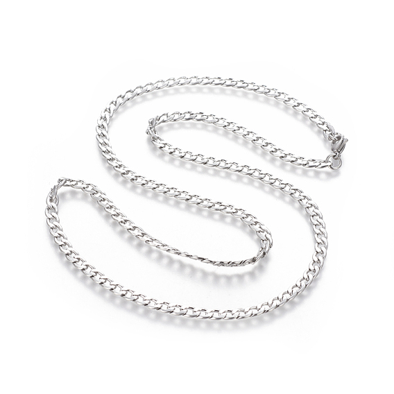 304 Stainless Steel Curb Chain Necklaces, with Lobster Claw Clasps
