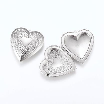 201 Stainless Steel Locket Pendants, Photo Frame Charms for Necklaces, Heart