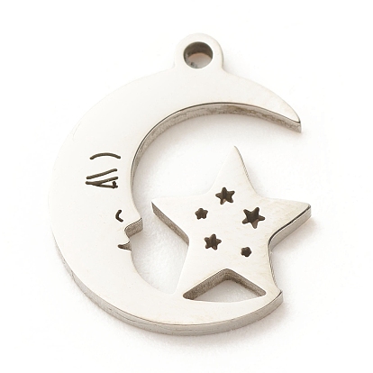 201 Stainless Steel Pendants, Moon with Face & Star