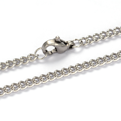 304 Stainless Steel Twisted Chain Curb Chain Necklaces, with Lobster Claw Clasps, 21.85 inch(55.5cm), 3mm
