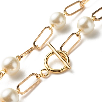 Collares de cuentas de perlas de vidrio, con cadenas de clip de hierro, dorado