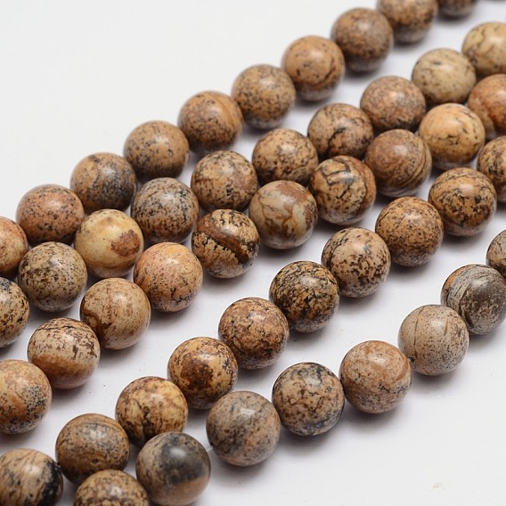 Round Natural Picture Jasper Bead Strands, 6mm, Hole: 1mm, about 65pcs/strand, 15.74 inch