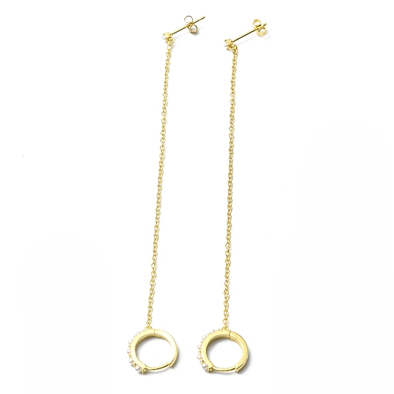 Plastic Pearl Beaded Hoop Earrings with Earring Post, Rack Plating Brass Chain Drop Earrings, Lead Free & Cadmium Free