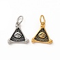 Revestimiento iónico (ip) 304 colgantes de acero inoxidable, con anillos de salto, triángulo con amuletos de ojo