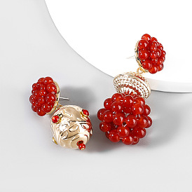 Retro Geometric Asymmetrical Earrings for Women, Alloy Resin Ball Ear Jewelry