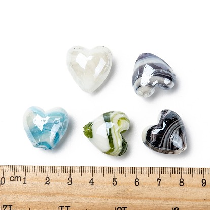 Abalorios de colores vario hechos a mano, pearlized, corazón, 20x20x13 mm, agujero: 2 mm