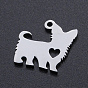 201 Stainless Steel Silhouette Charms, Dog with Heart