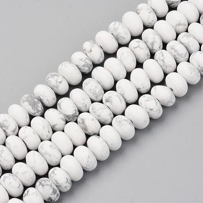 Natural Howlite Beads Strands, Frosted, Rondelle