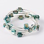 Perles en coquille enveloppent bracelets, teint, fil à mémoire de bracelet en acier avec des perles de tuyauterie en cuivre et des perles rondes en fer, platine, 59mm