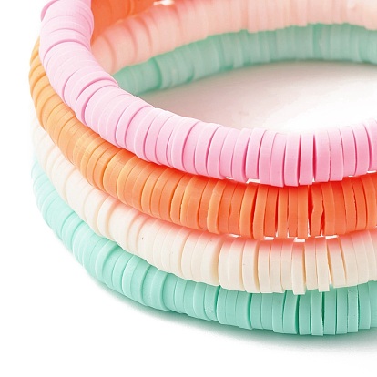 4 pcs 4 couleurs ensemble de bracelets extensibles heishi surfeur en argile polymère hanamade, bracelets preppy pour femmes