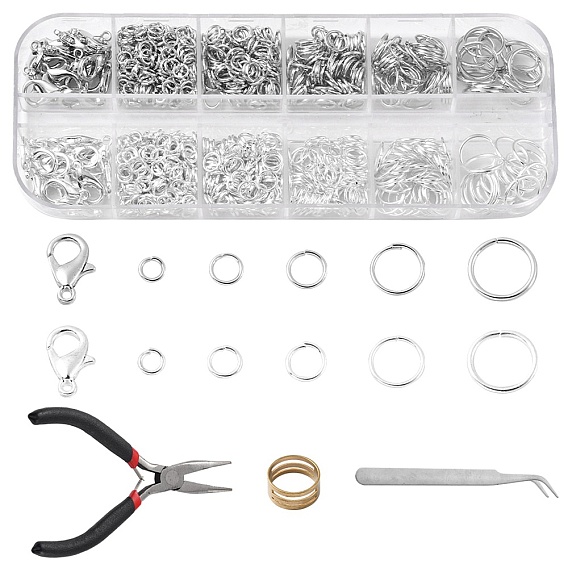 Kit de búsqueda de fabricación de joyas de bricolaje, incluidos cierres de pinza de langosta de aleación de zinc, hierro anillos del salto abierto, alicates, anillos de latón, pinzas