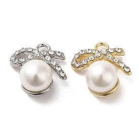 Alloy with Rhinestone Pendants, with ABS Imitation Pearl, Bowknot Charms