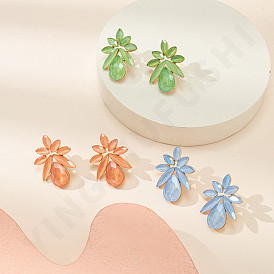 Boucles d'oreilles faites à la main en cristal de mode - style bohème, goujons en alliage, inspiré de la nature.