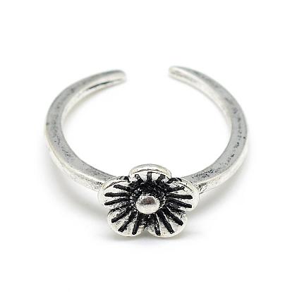 Adjustable Alloy Cuff Finger Rings, Flower, Size 4