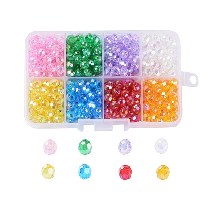 8 couleurs perles acryliques transparentes écologiques, couleur ab , facette, ronde