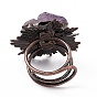 Irregular Natural Amethyst Cuff Rings, Rack Plating Brass Wide Ring for Women, Cadmium Free & Lead Free, Red Copper