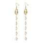Natural Cowrie Shell Natural Pearl Beaded Long Tassel Dangle Earrings, Wire Wrap Pearl Beads Earrings for Girl Women, Golden