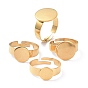 Revestimiento iónico (ip) ajustable 304 componentes de anillos de dedo de acero inoxidable, fornituras base de anillo almohadilla, plano y redondo