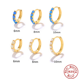 925 Sterling Silver Opal Hoop Earrings with 18k Gold Accent - Chic and Versatile Circle Ear Cuffs