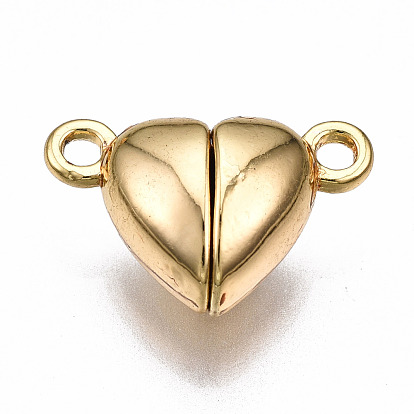 Brass Magnetic Clasps with Loops, Nickel Free, Heart