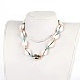 Colliers de cauris ajustables et colliers de perles synthétiques turquoises, avec des perles de coquillage et des perles de bois galvanisées, corde de nylon