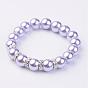 Glass Pearl Stretch Bracelets, with Brass Rhinestone Spacer Beads, Silver Color Plated