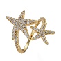 Adjustable Brass Micro Pave Clear Cubic Zirconia Cuff Rings, Open Rings, Wide Band Rings, Long-Lasting Plated, Starfish