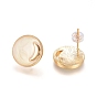 Real 18K Gold Plated Brass Stud Earring Findings, with Loop, Enamel and Ear Nuts, Flat Round with Moon
