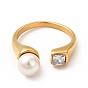 Chapado de iones (ip) 304 anillos de dedo de acero inoxidable con diamantes de imitación, anillos abiertos de cuentas de plástico para mujer