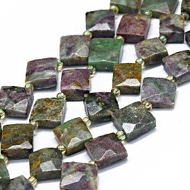 Natural African Jade Beads Strands, with Seed Beads, Faceted, Rhombus